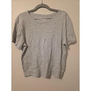 Aerie Gray Ribbed Pointelle Tee | Soft Stretch Baby Tee (Large)